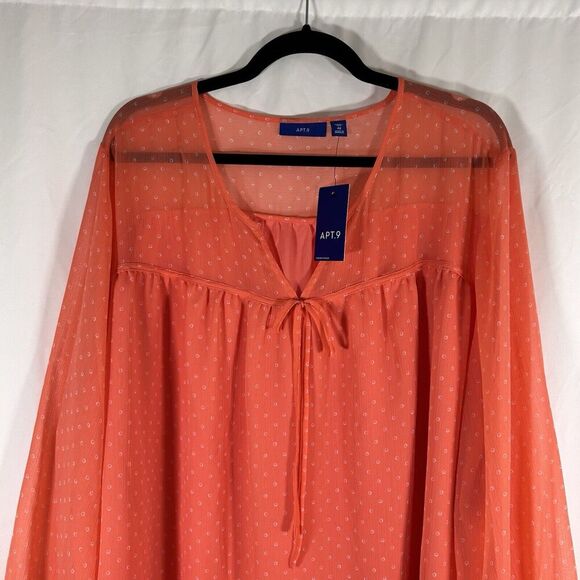 New Apt 9 Blouse Women's 4X Orange Vneck Long Sleeve Sheer Top Lightweight - Picture 2 of 10